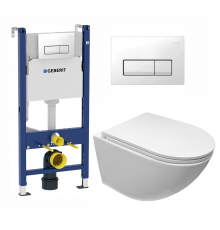 Комплект 3 в 1 инсталляция Geberit Duofix + Унитаз подвесной Cerutti Spa Sella aria CT7183 + кнопка белая в современном стиле