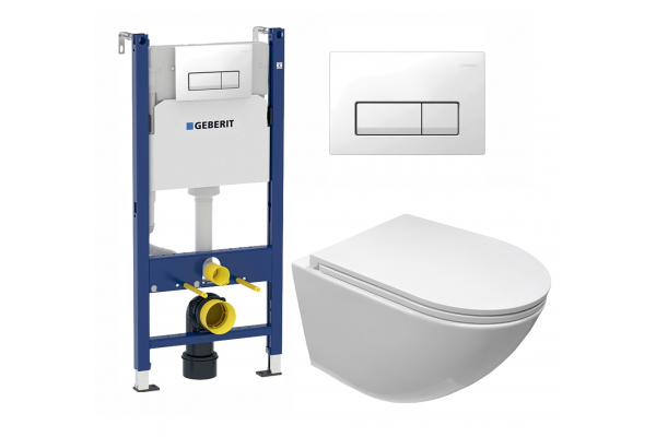 Комплект 3 в 1 инсталляция Geberit Duofix + Унитаз подвесной Cerutti Spa Sella aria CT7183 + кнопка белая в современном стиле