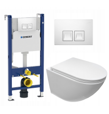 Комплект 3 в 1 инсталляция Geberit Duofix + Унитаз подвесной Cerutti Spa Sella aria CT7183 + кнопка белая в современном стиле