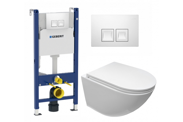 Комплект 3 в 1 инсталляция Geberit Duofix + Унитаз подвесной Cerutti Spa Sella aria CT7183 + кнопка белая в современном стиле