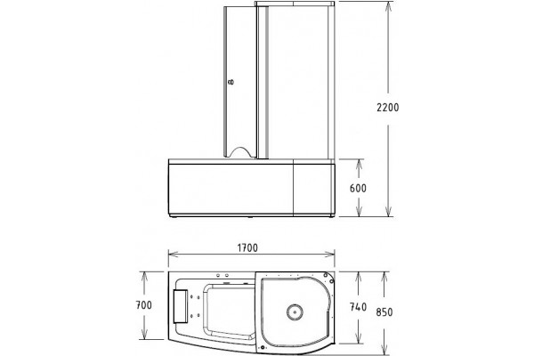 Акриловая ванна Gemy G8040 B R асимметричная, пристенная, объем 250 л.