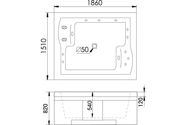 Акриловая ванна Gemy G9052 II B R пристенная, прямоугольная, объем 600 л.