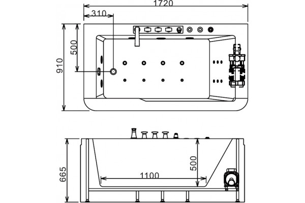 Акриловая ванна Gemy G9225 K пристенная, прямоугольная, объем 250 л.
