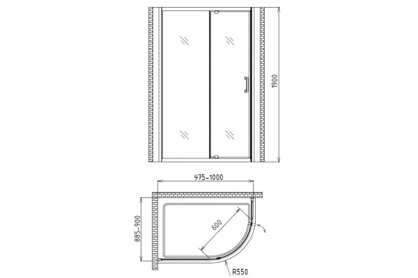 Душевой уголок Gemy Sunny Bay S28192 L 100x90 см прямоугольный-асимметричный, двери распашные