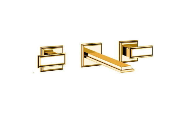 Gessi Eleganza Встраиваемый смеситель для раковины на 3 отверстия без донного клапана с изливом(внешние части) цвет: золото 46090#080