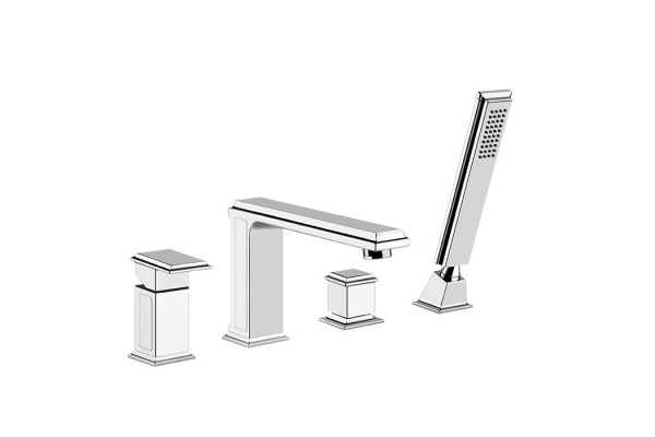 Gessi Eleganza Смеситель для ванны на 4 отверстия с переключателем изливом и ручным душем цвет: хром 46037#031