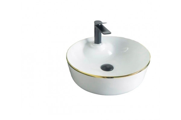 Накладная раковина Gid D1306h011 45х45 белая с золотом, круглая,  в современном стиле