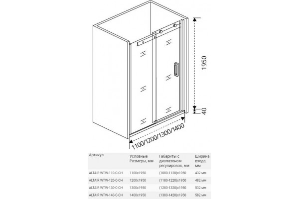 Душевая дверь в нишу Good Door Altair WTW-120-C-CH раздвижная, стекло прозрачное
