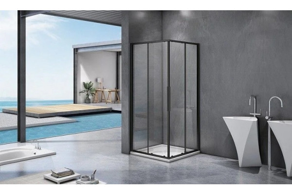 Душевой уголок Good Door Idea CR-90-C-B 90x90, профиль черный, квадратный, двери раздвижные