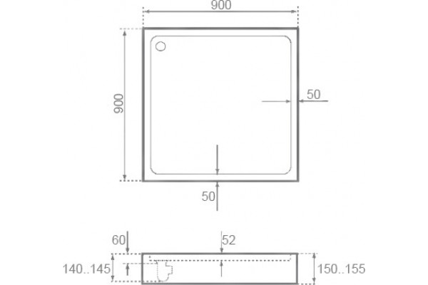 Поддон для душа Good Door Аполло 90x90 квадратный, средний