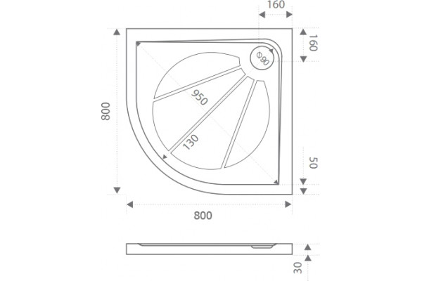 Поддон для душа Good Door Эклипс 80x80 четверть круга, низкий