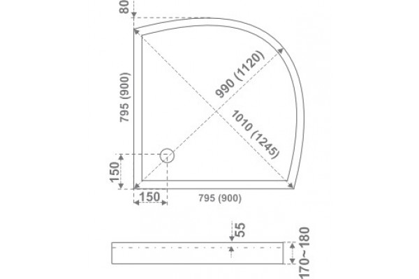 Поддон для душа Good Door Плуто 80x80 четверть круга, средний