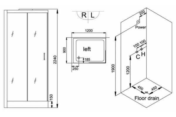 Душевая кабина Grande Home WS117 S6 (R) прямоугольная, поддон средний, с гидромассажем