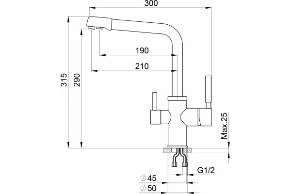 Смеситель Granula GR-3015 для кухонной мойки, алюминиум, однорычажный, высота излива 29 см