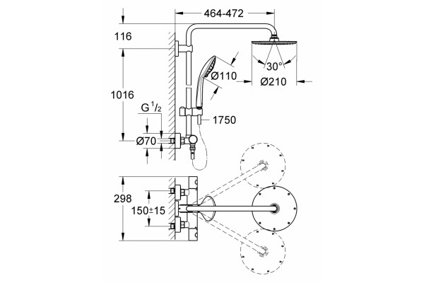 Душевая стойка Grohe Euphoria XXL System 210  хром, штанга 113.2 см