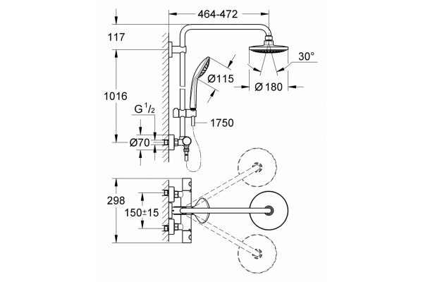 Душевая стойка Grohe Euphoria System 180  хром, штанга 113.3 см