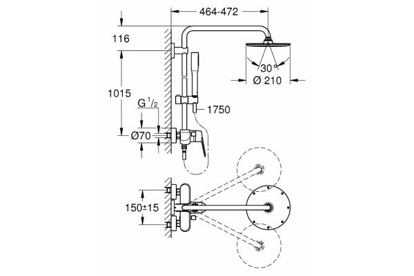 Душевая стойка Grohe XXL Eurodisc Cosmopolitan System 210 хром, штанга 113.1 см