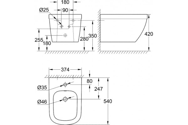 Биде подвесное Grohe Euro Ceramic 39208000 цвет белый, прямоугольное, 37.4x54 см