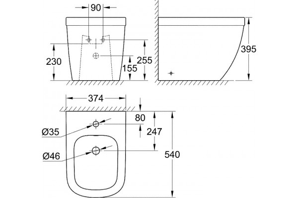 Биде напольное Grohe Euro Ceramic 3934000H цвет белый, прямоугольное, 37.4x54 см