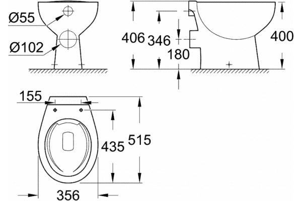Унитаз приставной Grohe Bau Ceramic 39430000 белый, овальный, 35.7x51.5 см
