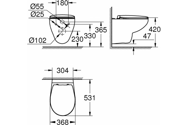 Унитаз подвесной Grohe Bau Ceramic 39351000 белый, овальный, 36.8x53.1 см