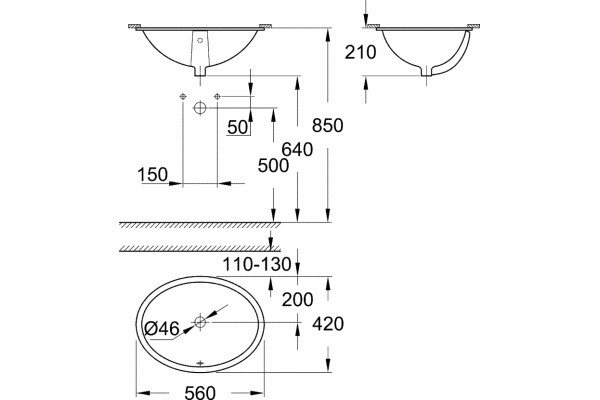 Раковина Grohe Bau Ceramic 39423000 цвет белый, овальная