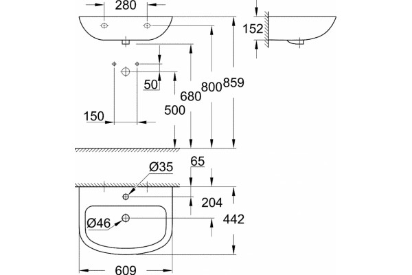 Раковина Grohe Bau Ceramic 39421000 цвет белый, полукруглая