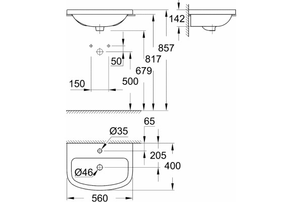 Раковина Grohe Bau Ceramic 39422000 цвет белый, на столешницу, полукруглая