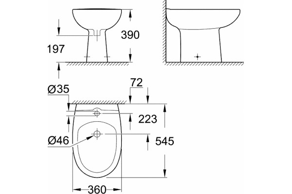 Биде напольное Grohe Bau Ceramic 39432000 цвет белый, овальное, 36x54.5 см