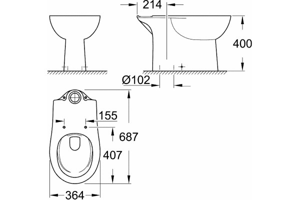 Унитаз напольный Grohe Bau Ceramic 39429000 белый, овальный, 36.4x68.7 см