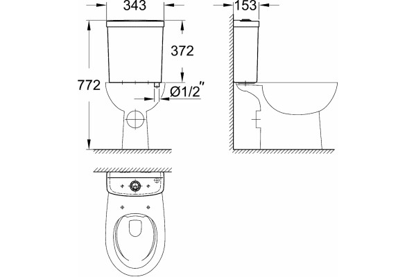 Унитаз напольный Grohe Bau Ceramic 39429000 белый, овальный, 36.4x68.7 см