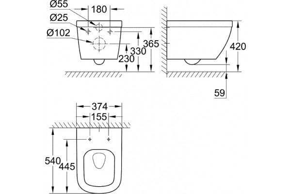 Унитаз подвесной Grohe Euro Ceramic 3932800H белый, прямоугольный, 37.4x54 см
