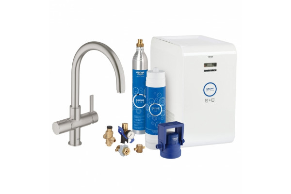 Смеситель для кухонной мойки Grohe Blue (фильтрация, охлаждение и газирование, C-излив), однорычажный, матовый
