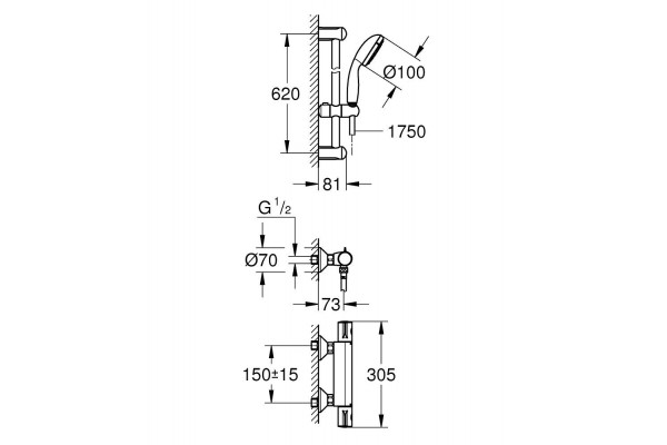 Душевой комплект Grohe Grohtherm 800 34565001 хром, шланг силиконовый 175 см