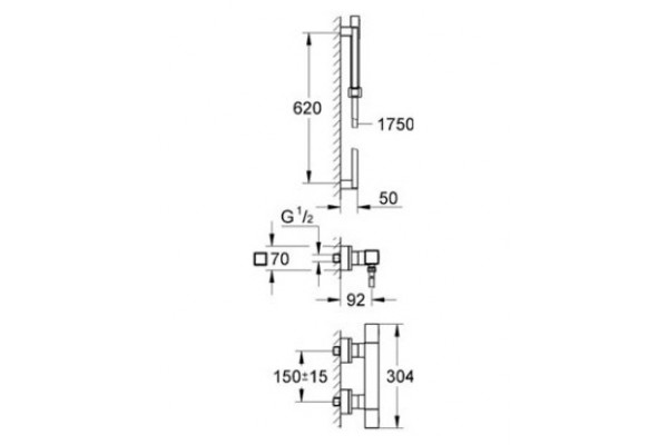 Душевой комплект Grohe Grohtherm Cube  хром, шланг 175 см, 1 режим