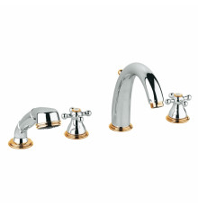 Смеситель для ванны Grohe Sinfonia с душевым гарнитуром, высокий излив на борт ванны, двухвентильный, хром/золото