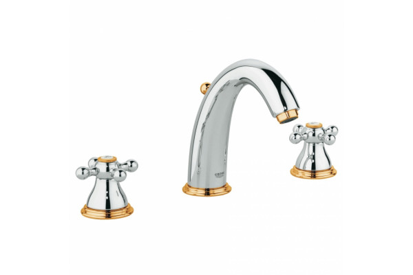 Смеситель для раковины Grohe Sinfonia с донным клапаном и высоким изливом, двухвентильный, хром/золото