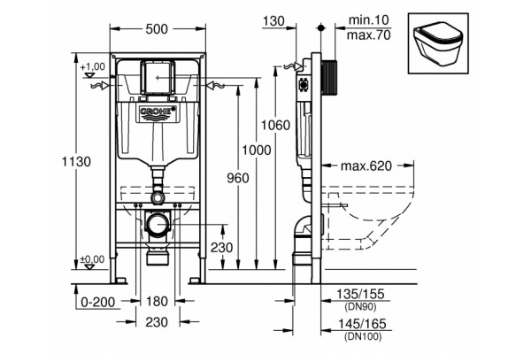 Система инсталляции для унитазов Grohe Rapid SL  бачок 6/9 л, 50x14.5x133 см