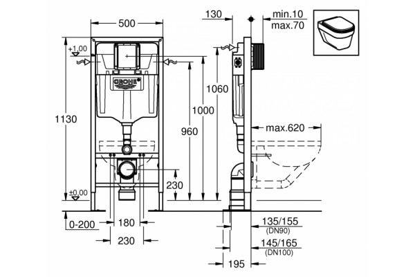 Система инсталляции для унитазов Grohe Rapid SL усиленная бачок 6/9 л, 50x19.5x113 см