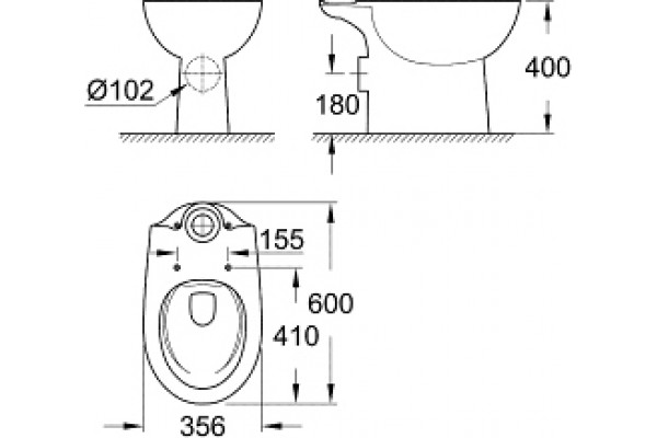 Унитаз-компакт Grohe Bau Ceramic 39349000 безободковый белый, овальный, 35.6x60 см