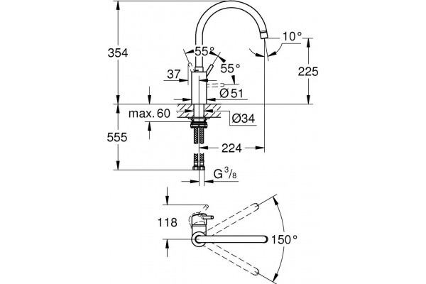 Смеситель Grohe Concetto 32661003 для кухонной мойки однорычажный, хром