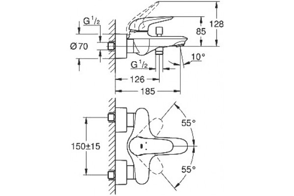 Смеситель Grohe Eurostyle 23726003 для ванны с душем, однорычажный, хром
