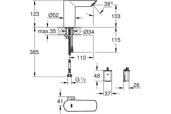 Смеситель Grohe Bau Cosmopolitan E 36451000 для раковины сенсорный, хром