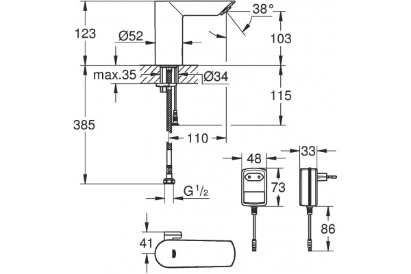 Смеситель Grohe Bau Cosmopolitan E 36453000 для раковины сенсорный, хром