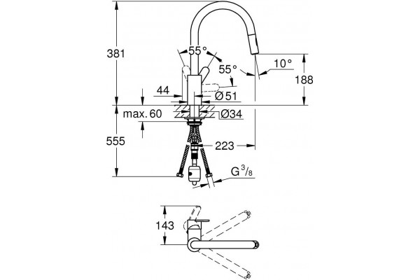 Смеситель Grohe Eurostyle Cosmopolitan 31482003 для кухонной мойки однорычажный, хром