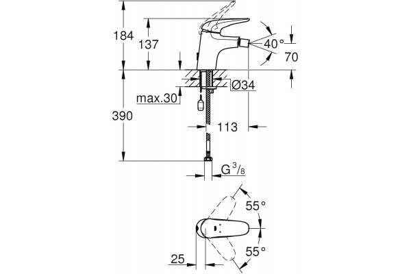 Смеситель Grohe Eurostyle 23721003 для биде однорычажный, хром