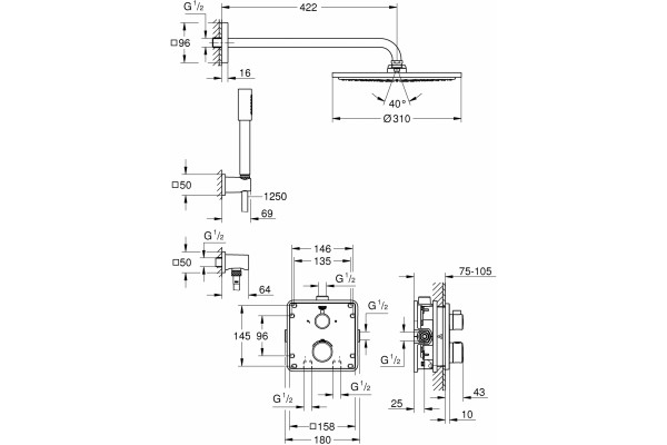 Душевой комплект Grohe Grohtherm 34730000 с термостатом, хром, шланг 125 см