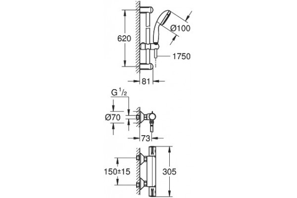 Душевой комплект Grohe Grohtherm 800 34565001 хром, шланг 175 см