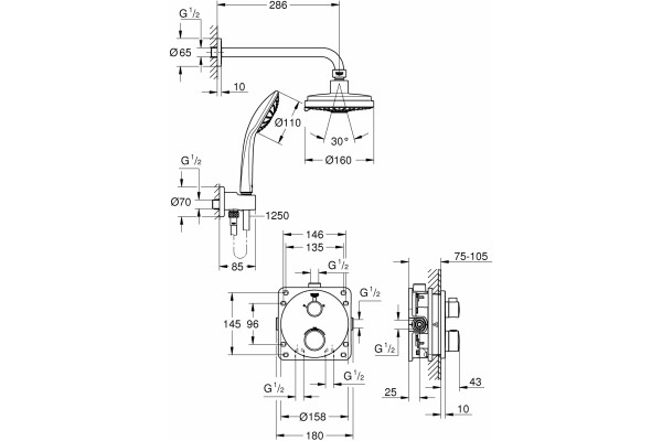 Душевой комплект Grohe Grohtherm 34735000 с термостатом, хром, шланг 150 см
