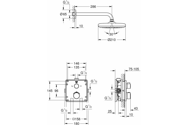 Душевой комплект Grohe Grohtherm 34728000 хром, 1 режим